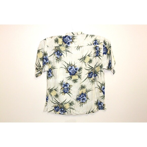 Tommy Bahama Mens Hawaiian Shirt 100% Silk Aloha Floral Pineapple Blue Green Lrg - Picture 2 of 6